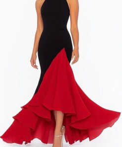 Black and Red Mermaid Ruffled Maxi Formal Dress